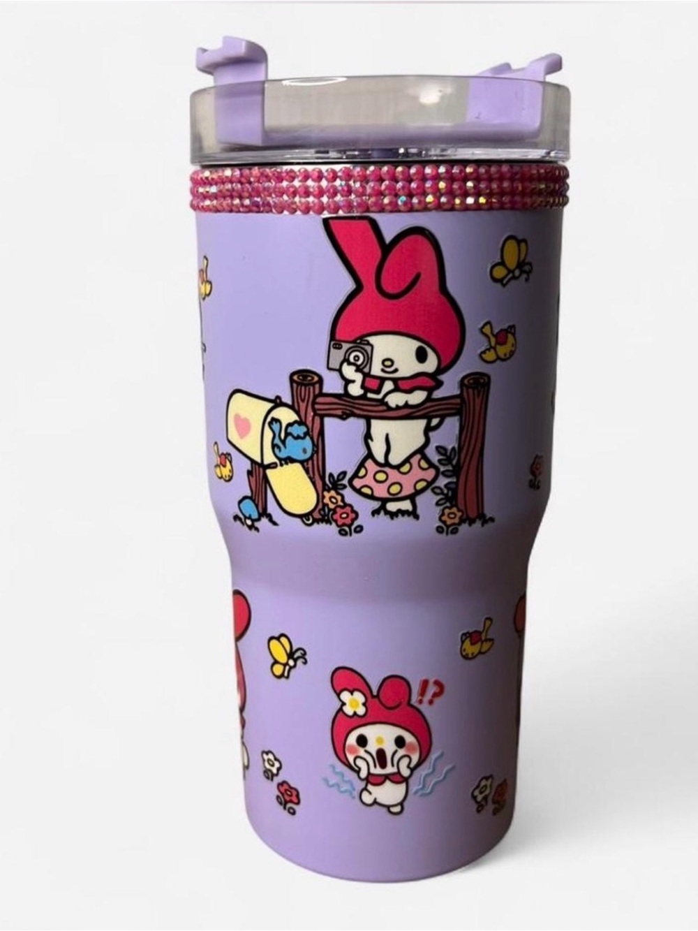 My‎ Melody Sanrio Purple Custom Rhinestone Tumbler Cup w/ Handle & Straw